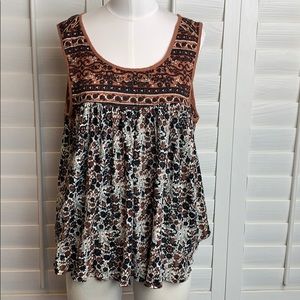 Free people brown floral bohemian top size medium